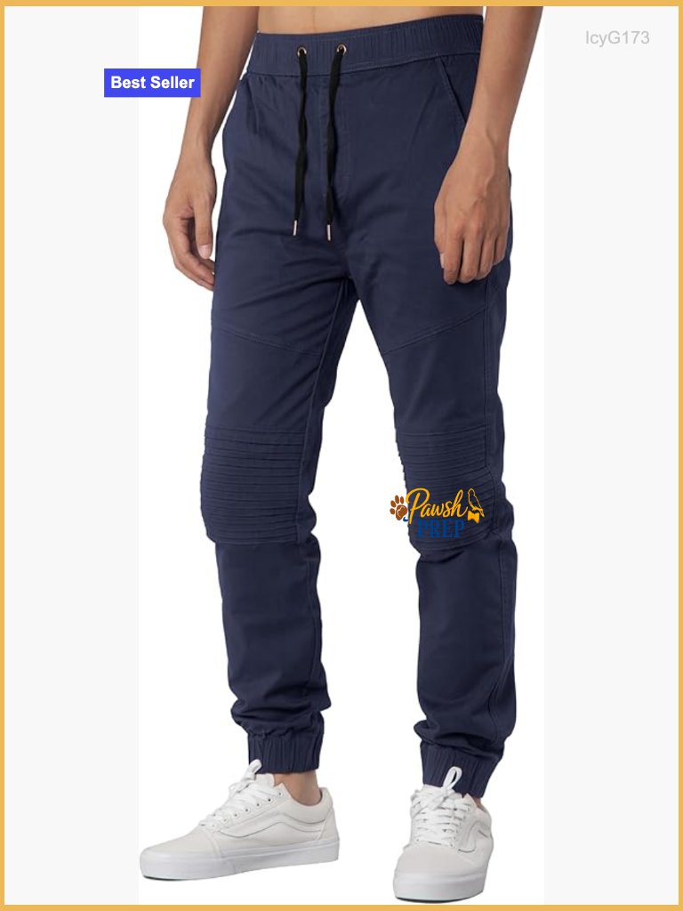 Men's Biker Joggers With Pockets - Drawstring Tapered Pants Elastic Waist &